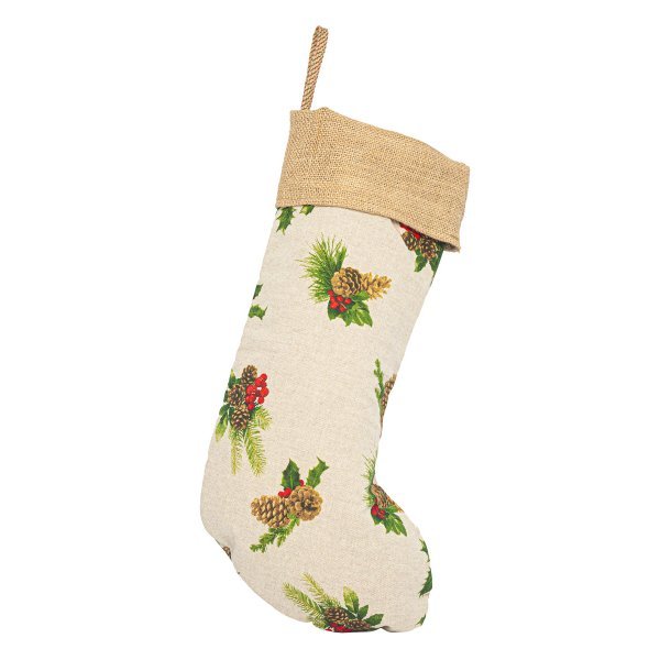 Χριστουγεννιάτικη Διακοσμητική Κάλτσα Μπεζ με Γκι (50cm)